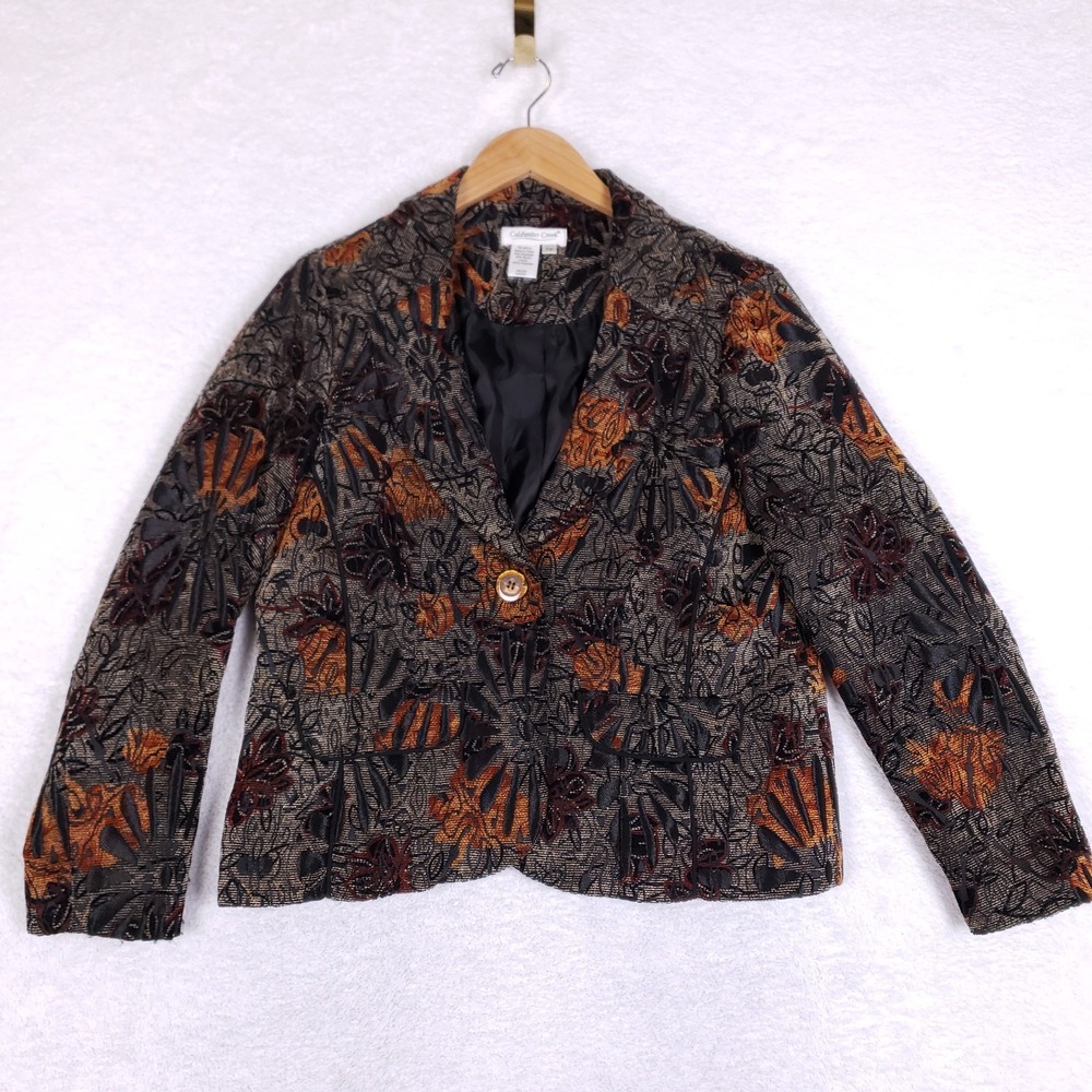 Coldwater Creek Tapestry Blazer PM‎ Petite Floral Brocade Jacket Artsy Academia